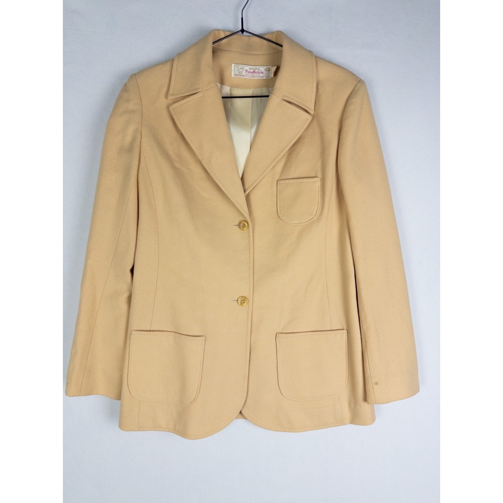 VTG Young Pendleton Virgin Wool Blazer Womens 11 12 Brown 2 Button Academia